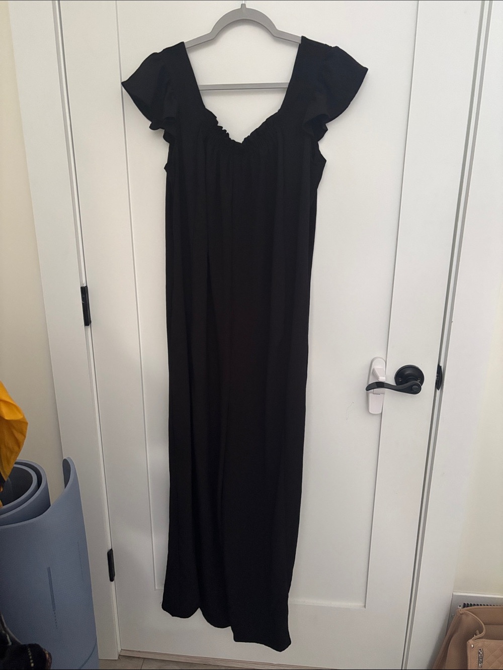 Women's Black Flutter-Sleeve Maxi Jumpsuit